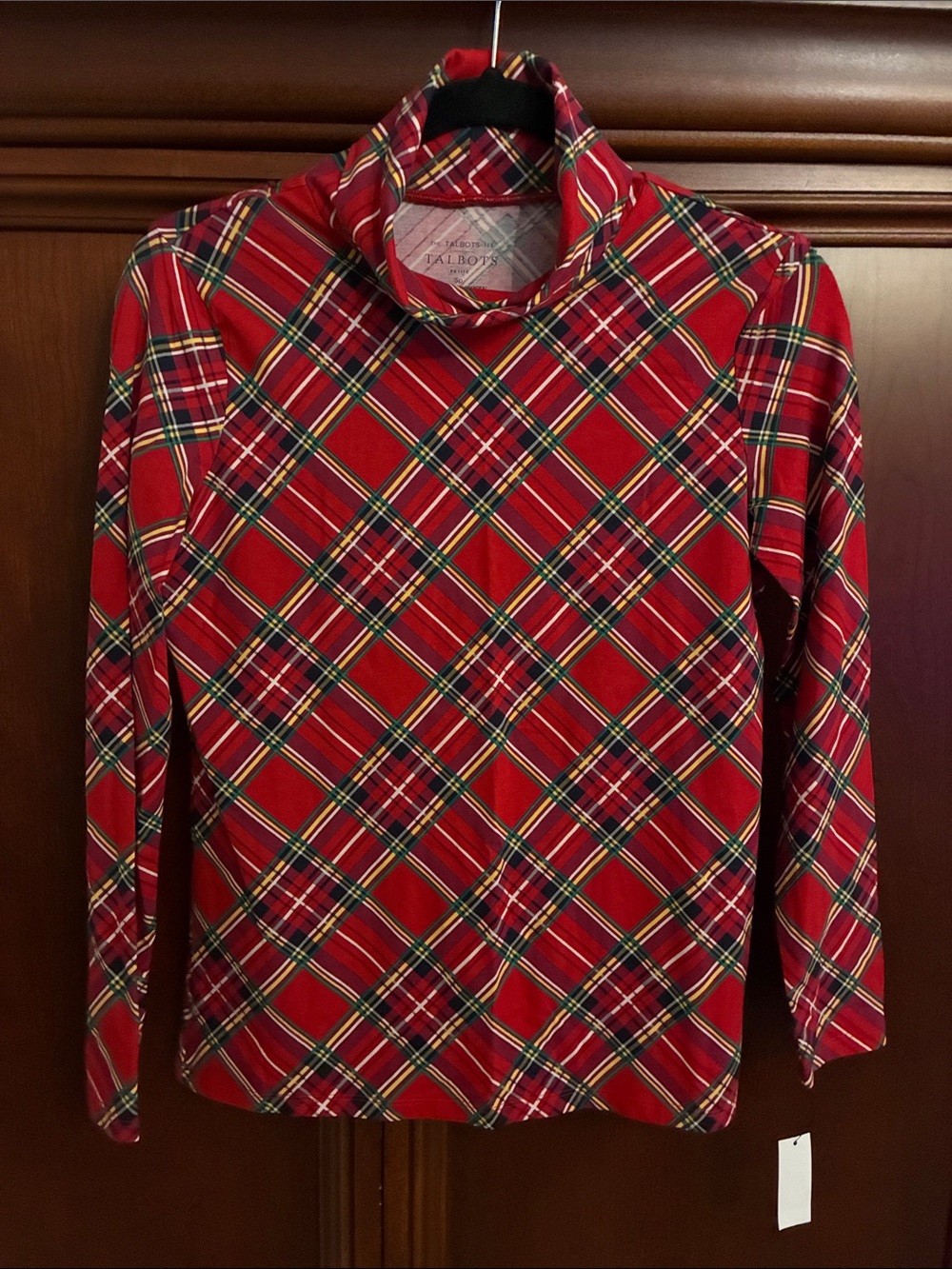 Talbots Red Plaid Turtleneck Long Sleeve Top